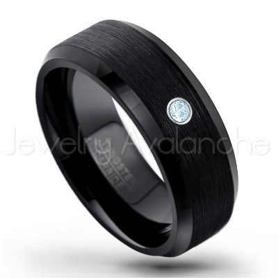 0.21ctw Topaz 3-Stone Tungsten Ring - November Birthstone Ring - 8mm Tungsten Wedding Band - Brushed Finish Black Ion Plated Beveled Edge Comfort Fit Tungsten Carbide Ring TN166-TP