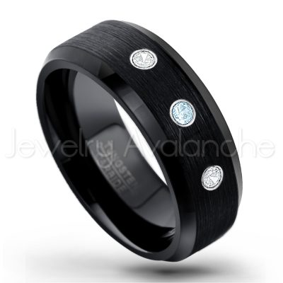 0.07ctw Topaz Tungsten Ring - November Birthstone Ring - 8mm Tungsten Wedding Band - Brushed Finish Black Ion Plated Beveled Edge Comfort Fit Tungsten Carbide Ring TN166-TP