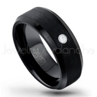 0.07ctw Diamond Tungsten Ring - April Birthstone Ring - 8mm Tungsten Wedding Band - Brushed Finish Black Ion Plated Beveled Edge Comfort Fit Tungsten Carbide Ring TN166-WD
