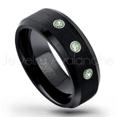 0.21ctw Alexandrite 3-Stone Tungsten Ring - June Birthstone Ring - 8mm Tungsten Wedding Band - Brushed Finish Black Ion Plated Beveled Edge Comfort Fit Tungsten Carbide Ring TN166-ALX