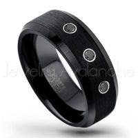 0.21ctw Black Diamond 3-Stone Tungsten Ring - April Birthstone Ring - 8mm Tungsten Wedding Band - Brushed Finish Black Ion Plated Beveled Edge Comfort Fit Tungsten Carbide Ring TN166-BD