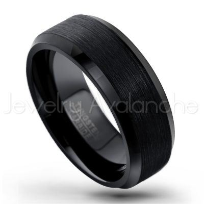 Black Ion Plated Tungsten Carbide Ring - 8mm Brushed Finish Comfort Fit Beveled Edge Tungsten Wedding Band - Tungsten Anniversary Band TN166PL