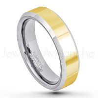 2-Tone Tungsten Wedding Band - 6mm Polished Yellow Gold Plated Center Comfort Fit Dome Tungsten Carbide Ring - Men's Anniversary Ring TN167PL