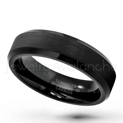 6mm Tungsten Wedding Ring - Brushed Finish Black IP Comfort Fit Tungsten Carbide Ring - Engagement Ring - Ladies Anniversary Ring TN168PL