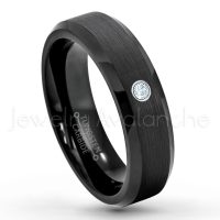 0.07ctw Aquamarine Tungsten Ring - March Birthstone Ring - 6mm Tungsten Wedding Ring - Brushed Finish Black IP Comfort Fit Tungsten Carbide Ring - Ladies Tungsten Anniversary Ring TN168-AQM