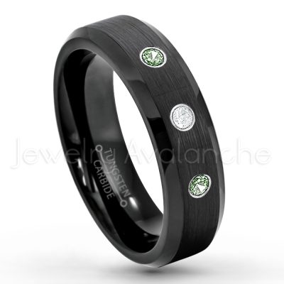 0.07ctw Alexandrite Tungsten Ring - June Birthstone Ring - 6mm Tungsten Wedding Ring - Brushed Finish Black IP Comfort Fit Tungsten Carbide Ring - Ladies Tungsten Anniversary Ring TN168-ALX