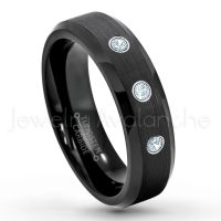 0.21ctw Aquamarine 3-Stone Tungsten Ring - March Birthstone Ring - 6mm Tungsten Wedding Ring - Brushed Finish Black IP Comfort Fit Tungsten Carbide Ring - Ladies Tungsten Anniversary Ring TN168-AQM