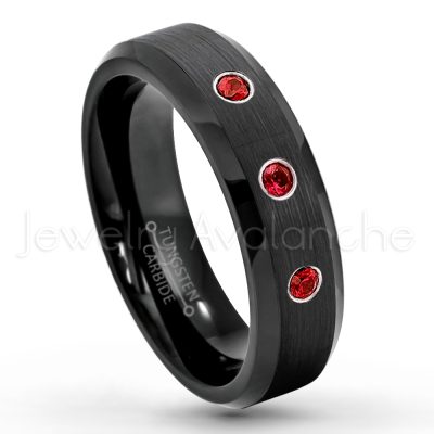0.07ctw Garnet Tungsten Ring - January Birthstone Ring - 6mm Tungsten Wedding Ring - Brushed Finish Black IP Comfort Fit Tungsten Carbide Ring - Ladies Tungsten Anniversary Ring TN168-GR