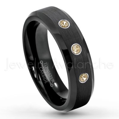 0.07ctw Smokey Quartz Tungsten Ring - November Birthstone Ring - 6mm Tungsten Wedding Ring - Brushed Finish Black IP Comfort Fit Tungsten Carbide Ring - Ladies Tungsten Anniversary Ring TN168-SMQ