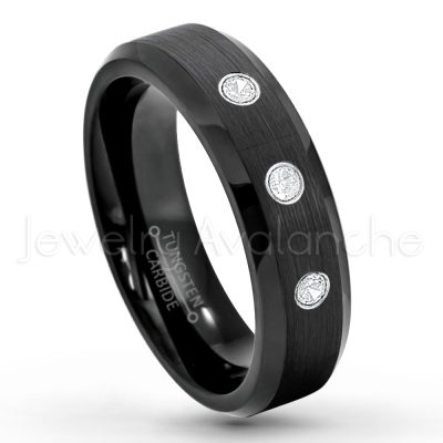 0.07ctw Diamond Tungsten Ring - April Birthstone Ring - 6mm Tungsten Wedding Ring - Brushed Finish Black IP Comfort Fit Tungsten Carbide Ring - Ladies Tungsten Anniversary Ring TN168-WD