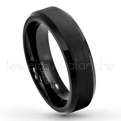 6mm Tungsten Wedding Ring - Brushed Finish Black IP Comfort Fit Tungsten Carbide Ring - Engagement Ring - Ladies Anniversary Ring TN168PL