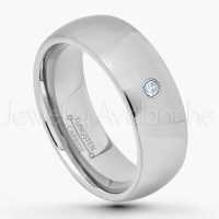 0.07ctw Aquamarine Tungsten Ring - March Birthstone Ring - 7mm Comfort Fit Tungsten Wedding Band - Polished Finish Classic Dome Tungsten Carbide Ring - Men's Tungsten Anniversary Ring TN175-AQM