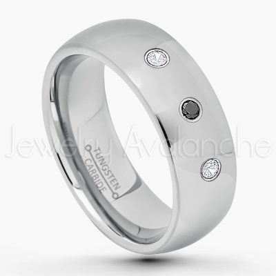 0.07ctw Diamond Tungsten Ring - April Birthstone Ring - 7mm Comfort Fit Tungsten Wedding Band - Polished Finish Classic Dome Tungsten Carbide Ring - Men's Tungsten Anniversary Ring TN175-WD