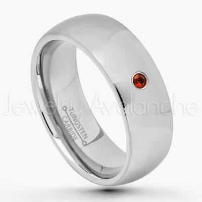 0.21ctw Garnet 3-Stone Tungsten Ring - January Birthstone Ring - 7mm Comfort Fit Tungsten Wedding Band - Polished Finish Classic Dome Tungsten Carbide Ring - Men's Tungsten Anniversary Ring TN175-GR