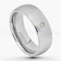 0.07ctw Peridot Tungsten Ring - August Birthstone Ring - 7mm Comfort Fit Tungsten Wedding Band - Polished Finish Classic Dome Tungsten Carbide Ring - Men's Tungsten Anniversary Ring TN175-PD