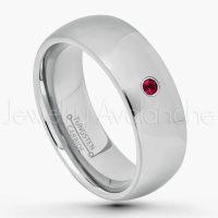 0.07ctw Ruby Tungsten Ring - July Birthstone Ring - 7mm Comfort Fit Tungsten Wedding Band - Polished Finish Classic Dome Tungsten Carbide Ring - Men's Tungsten Anniversary Ring TN175-RB