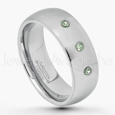 0.21ctw Alexandrite & Diamond 3-Stone Tungsten Ring - June Birthstone Ring - 7mm Comfort Fit Tungsten Wedding Band - Polished Finish Classic Dome Tungsten Carbide Ring - Men's Tungsten Anniversary Ring TN175-ALX