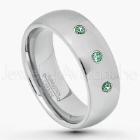 0.21ctw Emerald 3-Stone Tungsten Ring - May Birthstone Ring - 7mm Comfort Fit Tungsten Wedding Band - Polished Finish Classic Dome Tungsten Carbide Ring - Men's Tungsten Anniversary Ring TN175-ED