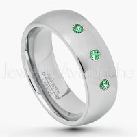 0.21ctw Tsavorite 3-Stone Tungsten Ring - January Birthstone Ring - 7mm Comfort Fit Tungsten Wedding Band - Polished Finish Classic Dome Tungsten Carbide Ring - Men's Tungsten Anniversary Ring TN175-TVR