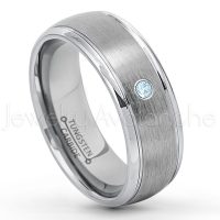 0.07ctw Topaz Tungsten Ring - November Birthstone Ring - 8mm Tungsten Wedding Ring - Brushed Finish Comfort Fit Classic Dome Tungsten Carbide Ring - Bride and Groom's Ring TN176-TP