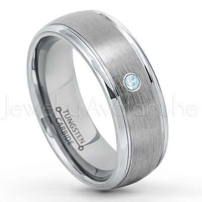 0.21ctw Topaz & Diamond 3-Stone Tungsten Ring - November Birthstone Ring - 8mm Tungsten Wedding Ring - Brushed Finish Comfort Fit Classic Dome Tungsten Carbide Ring - Bride and Groom's Ring TN176-TP