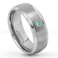 0.07ctw Tsavorite Tungsten Ring - January Birthstone Ring - 8mm Tungsten Wedding Ring - Brushed Finish Comfort Fit Classic Dome Tungsten Carbide Ring - Bride and Groom's Ring TN176-TVR