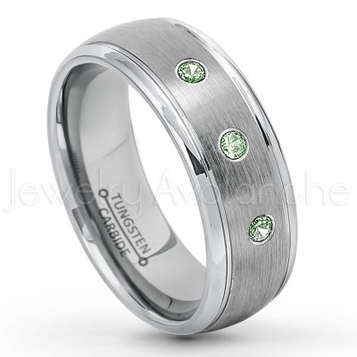 0.07ctw Alexandrite Tungsten Ring - June Birthstone Ring - 8mm Tungsten Wedding Ring - Brushed Finish Comfort Fit Classic Dome Tungsten Carbide Ring - Bride and Groom's Ring TN176-ALX
