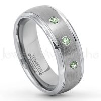 0.21ctw Alexandrite 3-Stone Tungsten Ring - June Birthstone Ring - 8mm Tungsten Wedding Ring - Brushed Finish Comfort Fit Classic Dome Tungsten Carbide Ring - Bride and Groom's Ring TN176-ALX