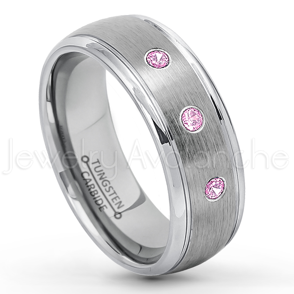 0.21ctw Pink Tourmaline 3-Stone Tungsten Ring – October Birthstone Ring ...