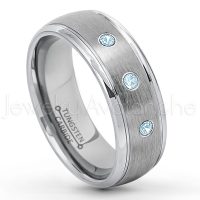 0.21ctw Topaz 3-Stone Tungsten Ring - November Birthstone Ring - 8mm Tungsten Wedding Ring - Brushed Finish Comfort Fit Classic Dome Tungsten Carbide Ring - Bride and Groom's Ring TN176-TP