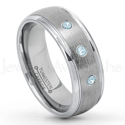 0.07ctw Topaz Tungsten Ring - November Birthstone Ring - 8mm Tungsten Wedding Ring - Brushed Finish Comfort Fit Classic Dome Tungsten Carbide Ring - Bride and Groom's Ring TN176-TP