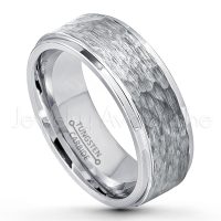 9mm Hammered Finish Tungsten Wedding Band - Stepped Edge Comfort Fit Tungsten Carbide Ring - Men's Tungsten Anniversary Ring TN177PL