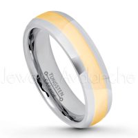 2-tone Dome Tungsten Wedding Band - 6mm Polished Finish Yellow Gold Plated Comfort Fit Tungsten Carbide Ring - Ladies Anniversary Ring TN179PL
