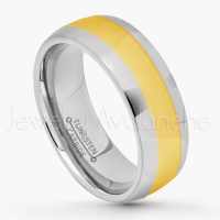 2-tone Dome Tungsten Wedding Band - 8mm Polished Finish Yellow Gold Plated Comfort Fit Tungsten Carbide Ring - Anniversary Ring TN180PL