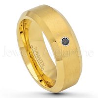0.07ctw Black Diamond Tungsten Ring - April Birthstone Ring - 8mm Tungsten Wedding Ring - Brushed Finish Yellow Gold Plated Comfort Fit Tungsten Carbide Ring - Tungsten Anniversary Ring TN210-BD