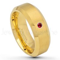 0.07ctw Garnet Tungsten Ring - January Birthstone Ring - 8mm Tungsten Wedding Ring - Brushed Finish Yellow Gold Plated Comfort Fit Tungsten Carbide Ring - Tungsten Anniversary Ring TN210-GR