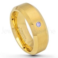 0.07ctw Tanzanite Tungsten Ring - December Birthstone Ring - 8mm Tungsten Wedding Ring - Brushed Finish Yellow Gold Plated Comfort Fit Tungsten Carbide Ring - Tungsten Anniversary Ring TN210-TZN