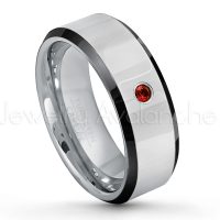 0.07ctw Garnet Tungsten Ring - January Birthstone Ring - 8mm Tungsten Wedding Band - Polished Black Ion Plated Beveled Edge Comfort Fit Tungsten Ring - Men's Anniversary Ring TN218-GR