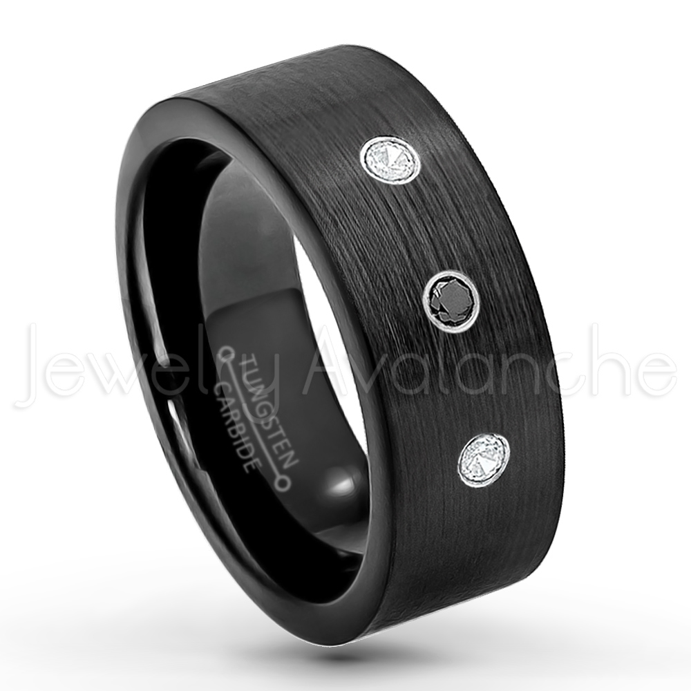 LYSANDRA Tungsten Black Diamond Polished Beveled Edges Wedding Ring -  Brushed Comfort Fit - 6mm 8mm - Roy Rose Jewelry