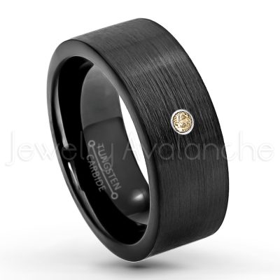 0.21ctw Smokey Quartz 3-Stone Tungsten Ring - November Birthstone Ring - 9mm Pipe Cut Tungsten Wedding Band - Brushed Finish Black IP Comfort Fit Tungsten Carbide Ring - Men's Tungsten Anniversary Band TN230-SMQ