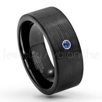 0.07ctw Blue Sapphire Tungsten Ring - September Birthstone Ring - 9mm Pipe Cut Tungsten Wedding Band - Brushed Finish Black IP Comfort Fit Tungsten Carbide Ring - Men's Tungsten Anniversary Band TN230-SP