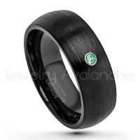 0.07ctw Emerald Tungsten Ring - May Birthstone Ring - 8mm Dome Tungsten Wedding Band - Brushed Finish Black IP Comfort Fit Tungsten Carbide Ring - Men's Tungsten Anniversary Band TN231-ED