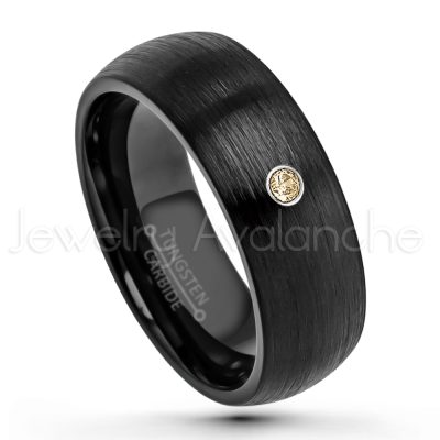 0.21ctw Smokey Quartz 3-Stone Tungsten Ring - November Birthstone Ring - 8mm Dome Tungsten Wedding Band - Brushed Finish Black IP Comfort Fit Tungsten Carbide Ring - Men's Tungsten Anniversary Band TN231-SMQ