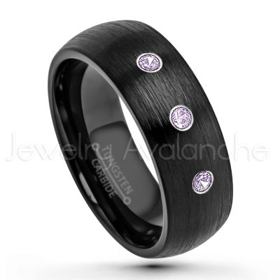 0.07ctw Amethyst Tungsten Ring - February Birthstone Ring - 8mm Dome Tungsten Wedding Band - Brushed Finish Black IP Comfort Fit Tungsten Carbide Ring - Men's Tungsten Anniversary Band TN231-AMT