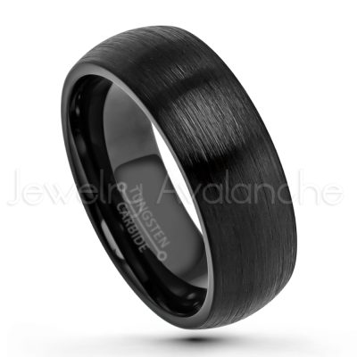 8mm Dome Tungsten Wedding Band - Brushed Finish Black IP Comfort Fit Tungsten Carbide Ring - Anniversary Band - Men's Tungsten Ring TN231PL