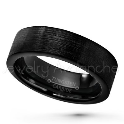 7mm Pipe Cut Tungsten Wedding Band - Brushed Finish Black IP Comfort Fit Tungsten Carbide Ring - Anniversary Band - Men's Tungsten Ring TN232PL