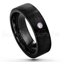 0.07ctw Amethyst Tungsten Ring - February Birthstone Ring - 7mm Pipe Cut Tungsten Wedding Band - Brushed Finish Black IP Comfort Fit Tungsten Carbide Ring - Men's Tungsten Anniversary Band TN232-AMT