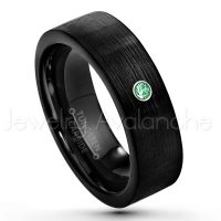 0.07ctw Emerald Tungsten Ring - May Birthstone Ring - 7mm Pipe Cut Tungsten Wedding Band - Brushed Finish Black IP Comfort Fit Tungsten Carbide Ring - Men's Tungsten Anniversary Band TN232-ED