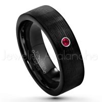 0.07ctw Ruby Tungsten Ring - July Birthstone Ring - 7mm Pipe Cut Tungsten Wedding Band - Brushed Finish Black IP Comfort Fit Tungsten Carbide Ring - Men's Tungsten Anniversary Band TN232-RB