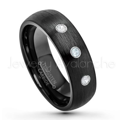 0.07ctw Aquamarine Tungsten Ring - March Birthstone Ring - 6mm Dome Tungsten Wedding Band - Brushed Finish Black IP Comfort Fit Tungsten Carbide Ring - Tungsten Anniversary Band TN233-AQM